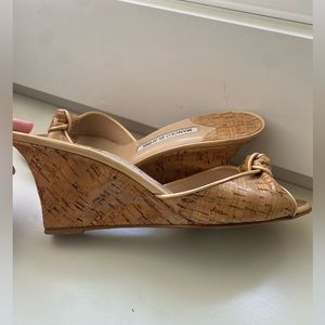 Manolo Blahnik wrapped cork wedges